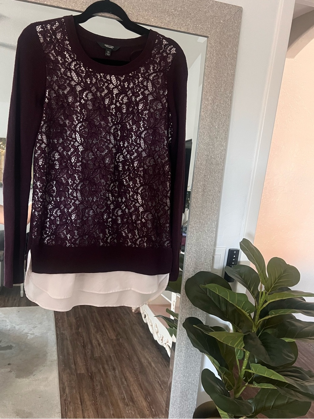 Simply Vera Vera Wang Plum Lace-Front Sweater